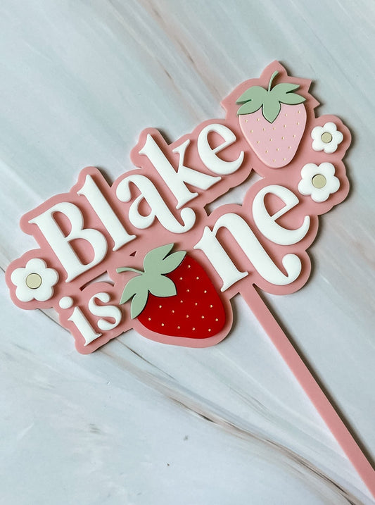 Strawberry First Birthday Cake Topper - The Cozy Nest Handmade