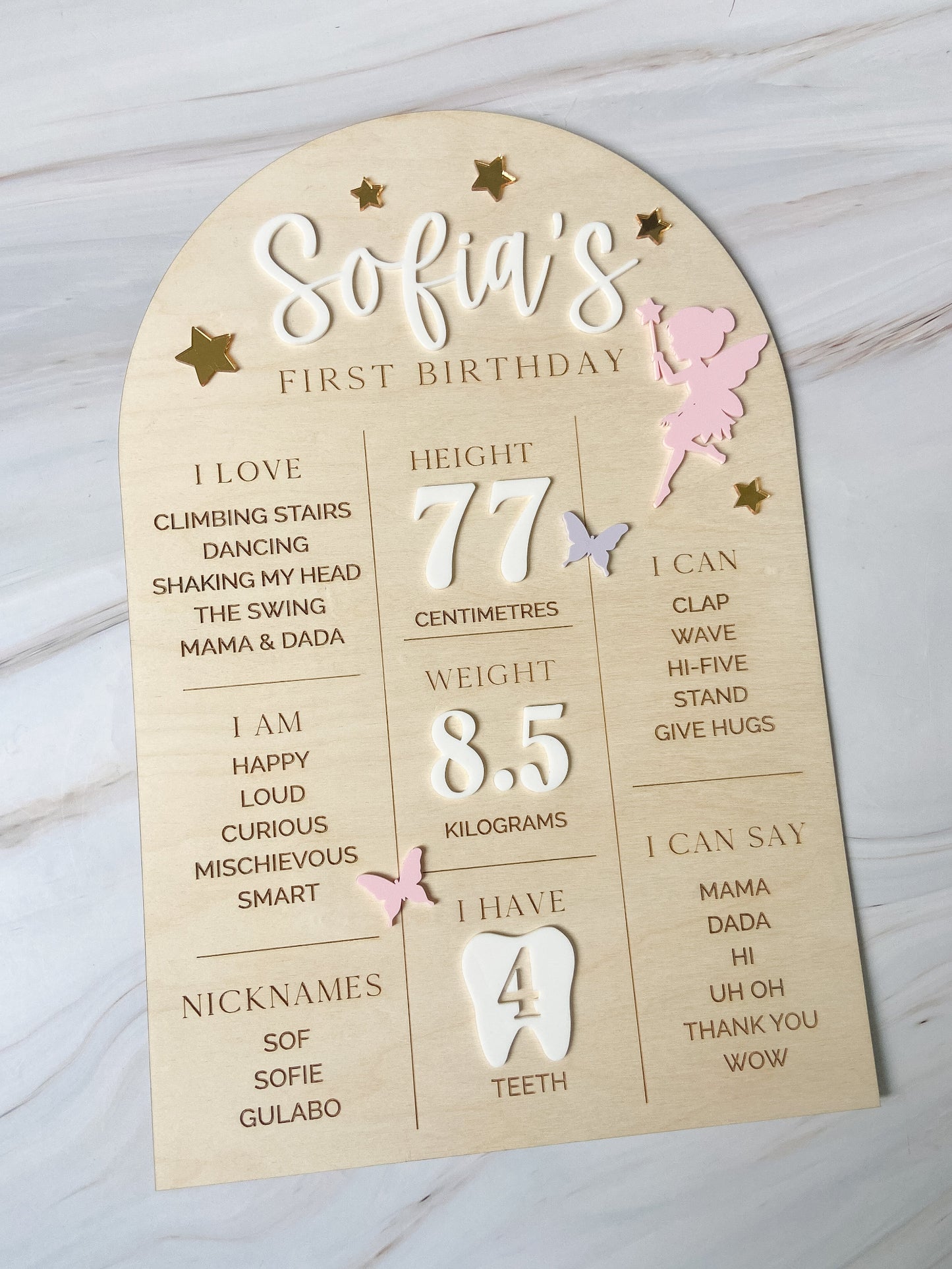 First Birthday Milestone Info Board - Custom Designed - The Cozy Nest Handmade