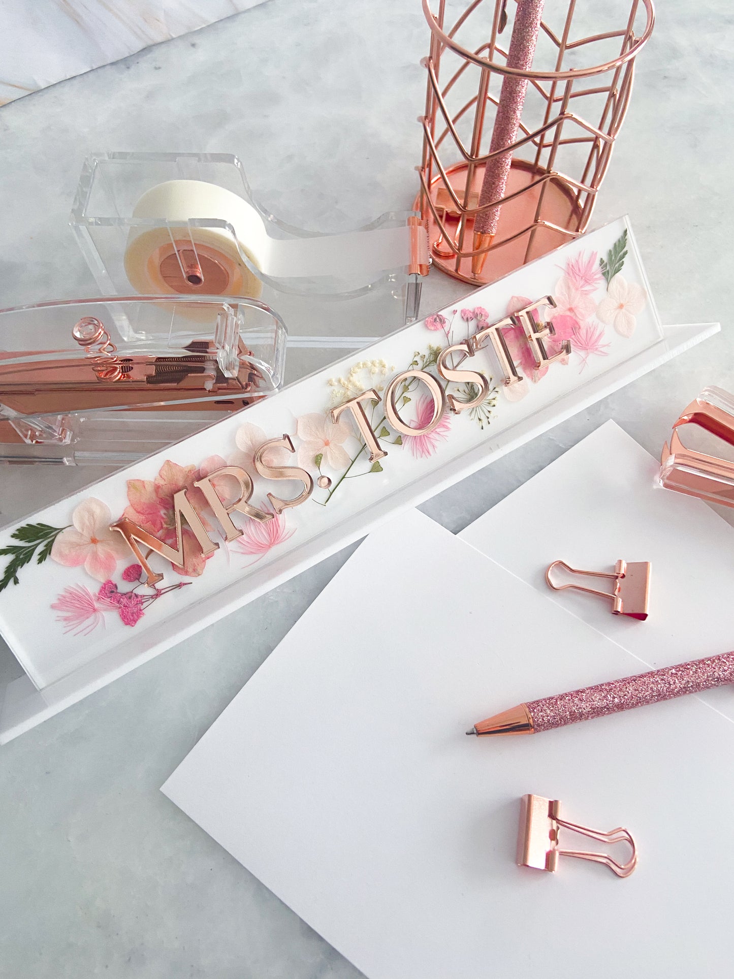 Acrylic Desk Name Plate - Floral - The Cozy Nest Handmade