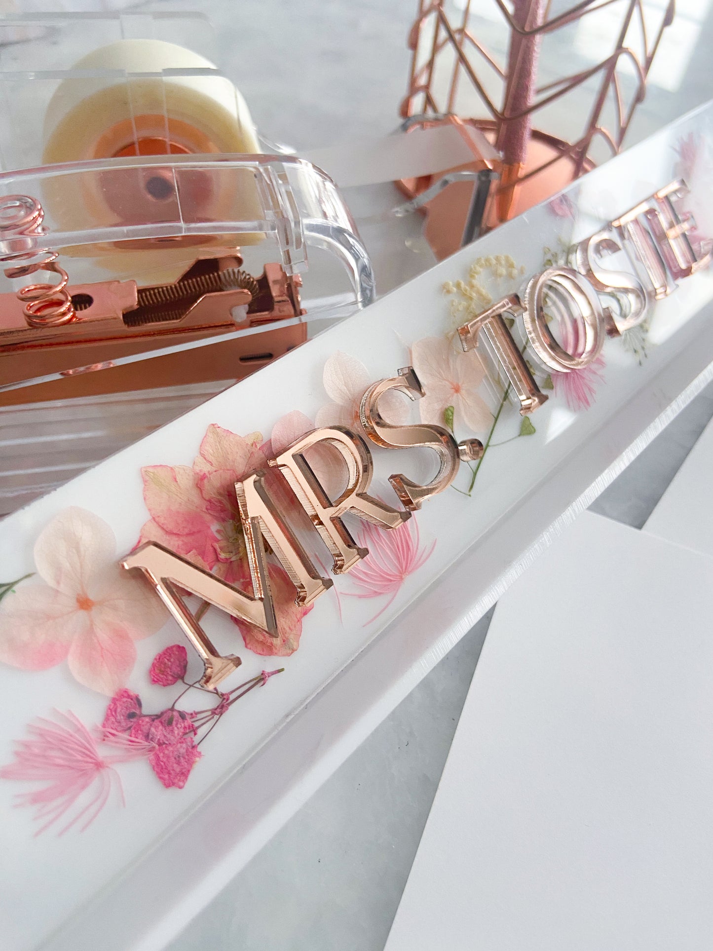 Acrylic Desk Name Plate - Floral - The Cozy Nest Handmade