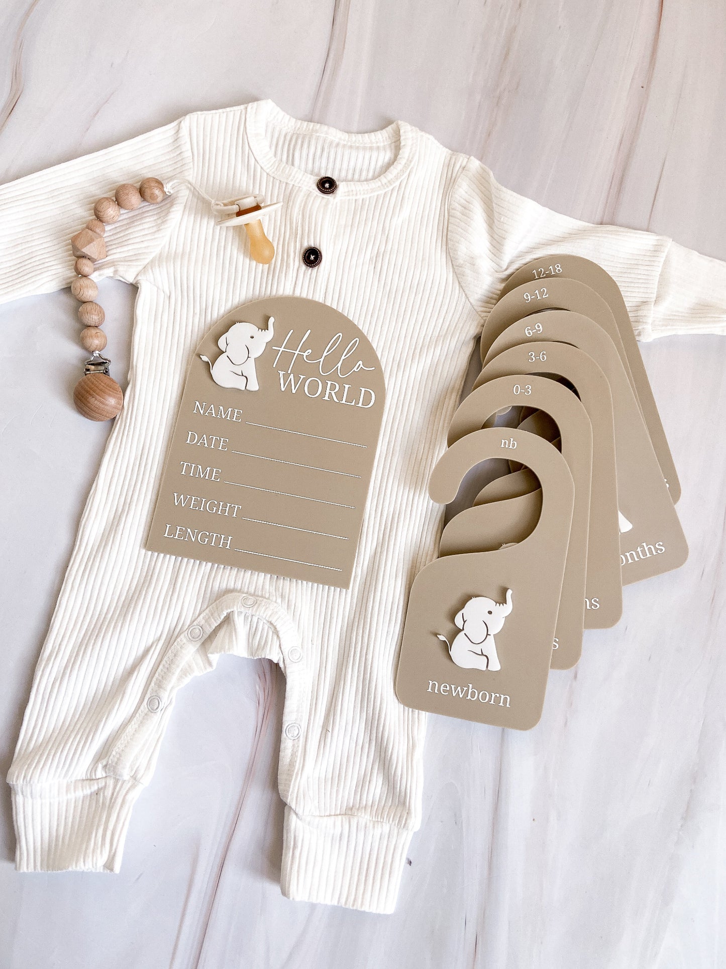 Acrylic Birth Announcement and closet dividers elephants