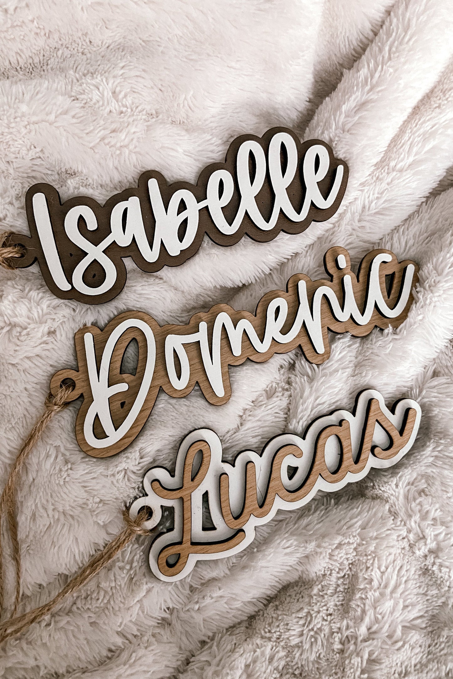 layered wood stocking tags christmas