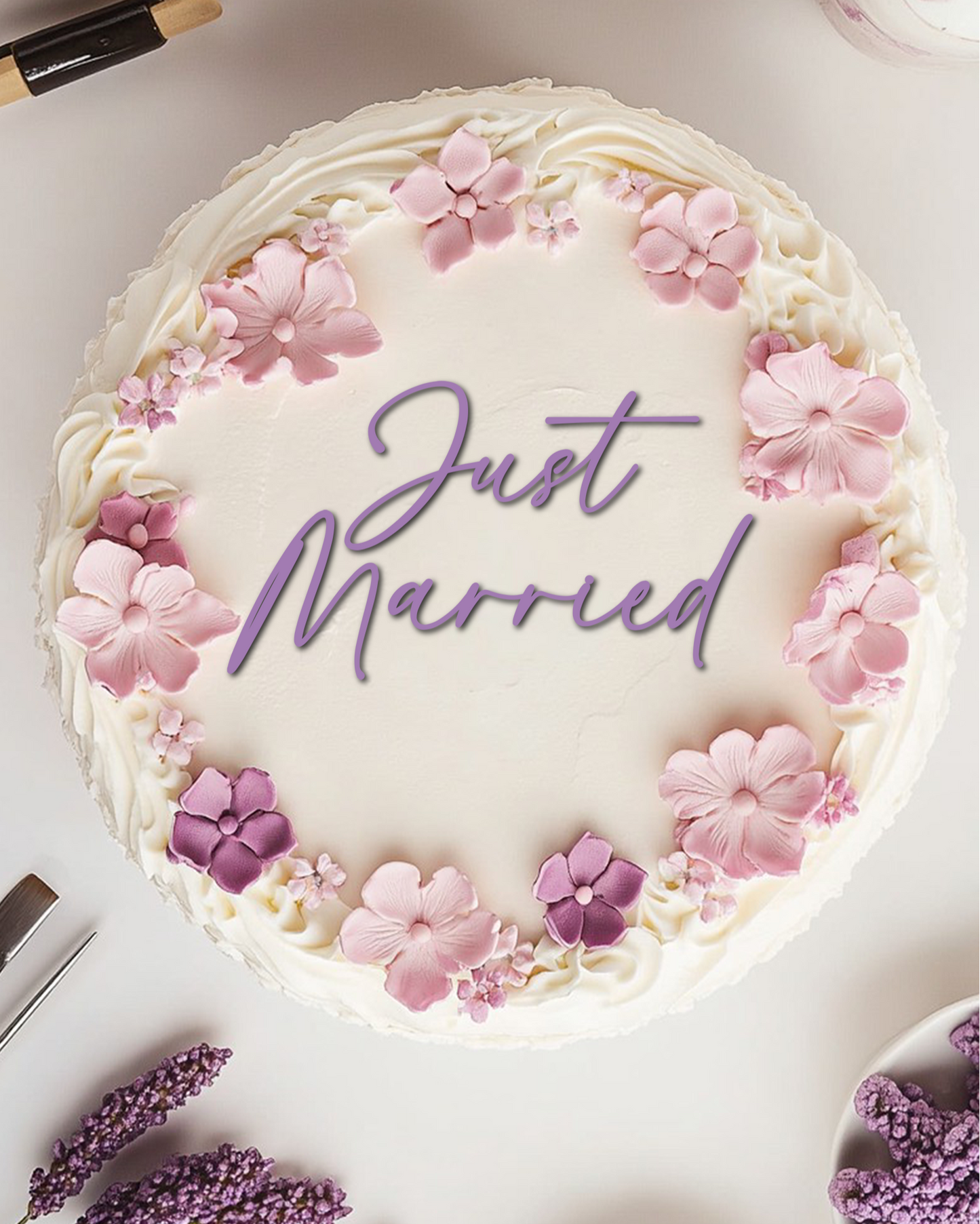 Acrylic Cake Charm - Just Married - The Cozy Nest Handmade