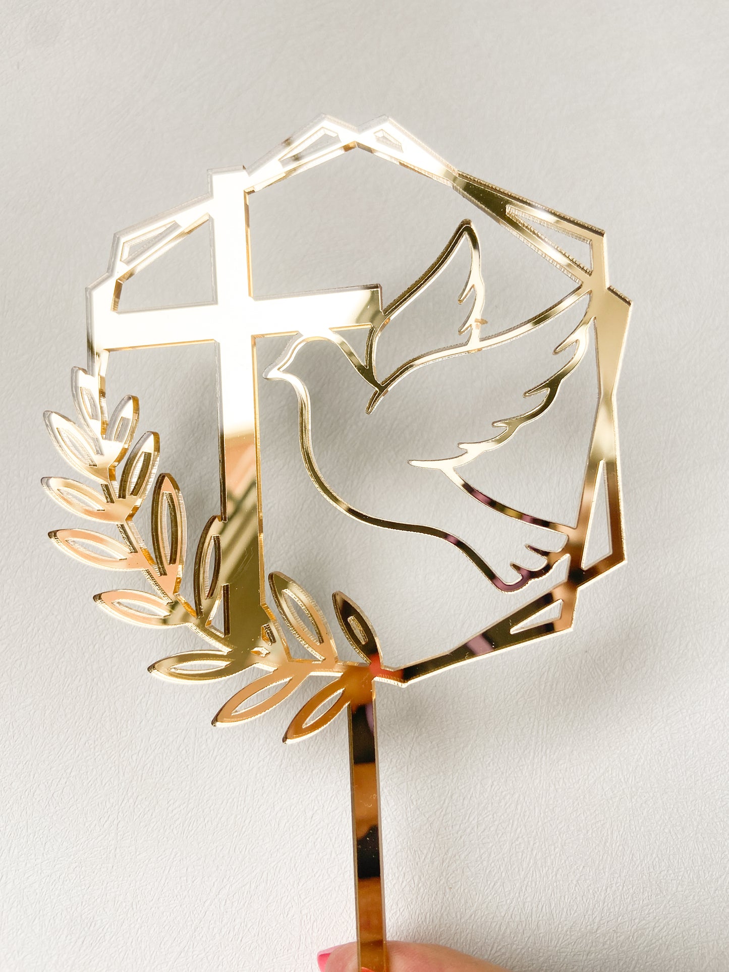 Confirmation First Communion Cake Topper - Geometric Cross & Dove