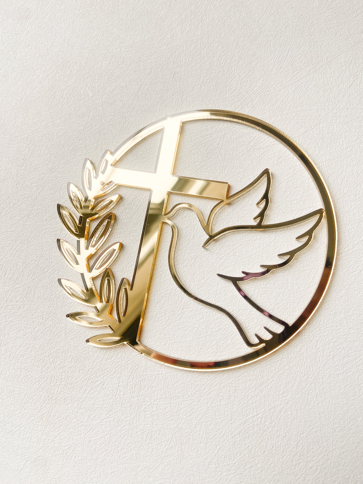 Confirmation First Communion Cake Topper - Circle Frame Cross & Dove