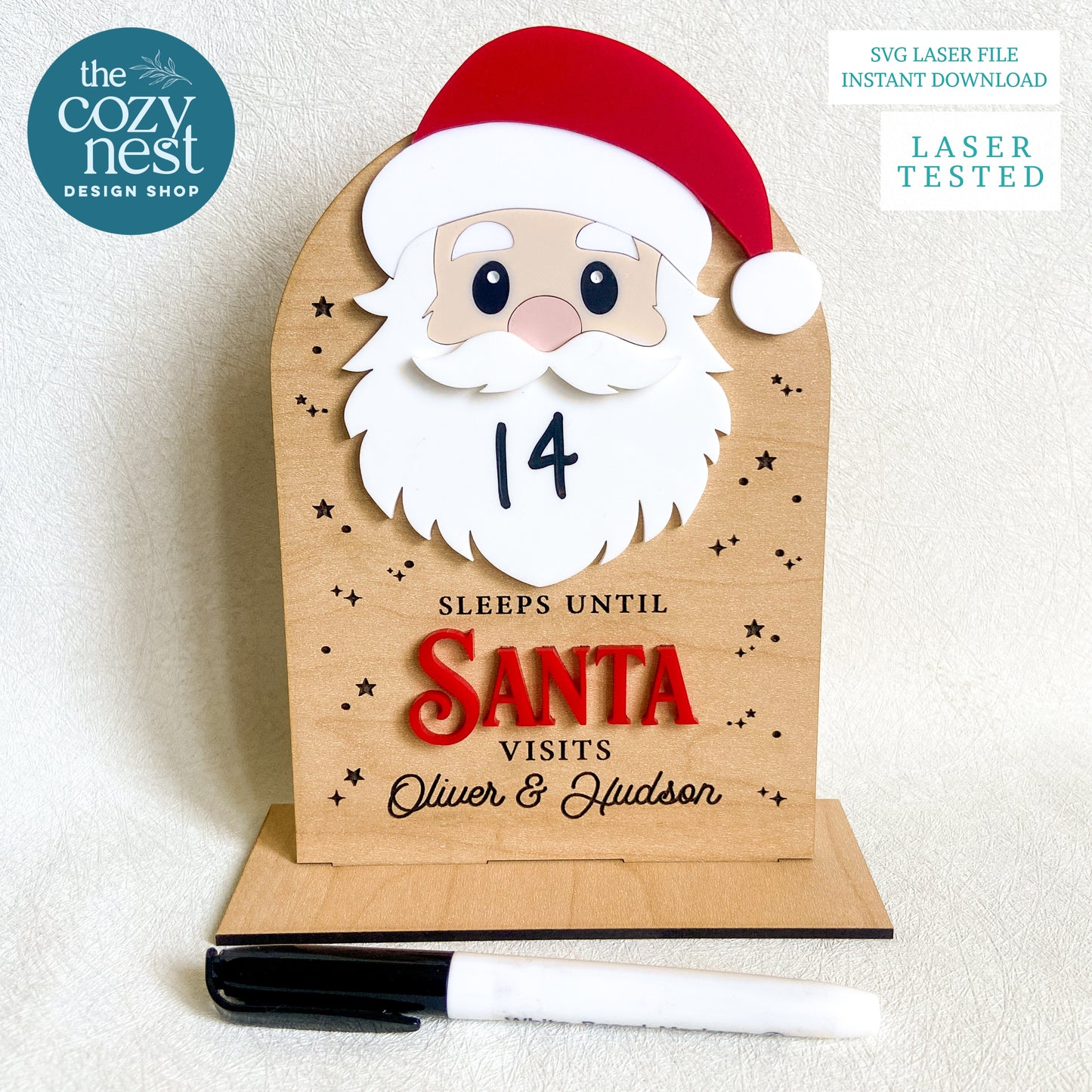 LASER CUT FILE : Adorable Santa Christmas Countdown Board: Christmas Laser Cut File (Digital Download)