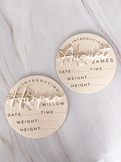 Birth Stat Announcement - Wood & Acrylic - The Cozy Nest Handmade