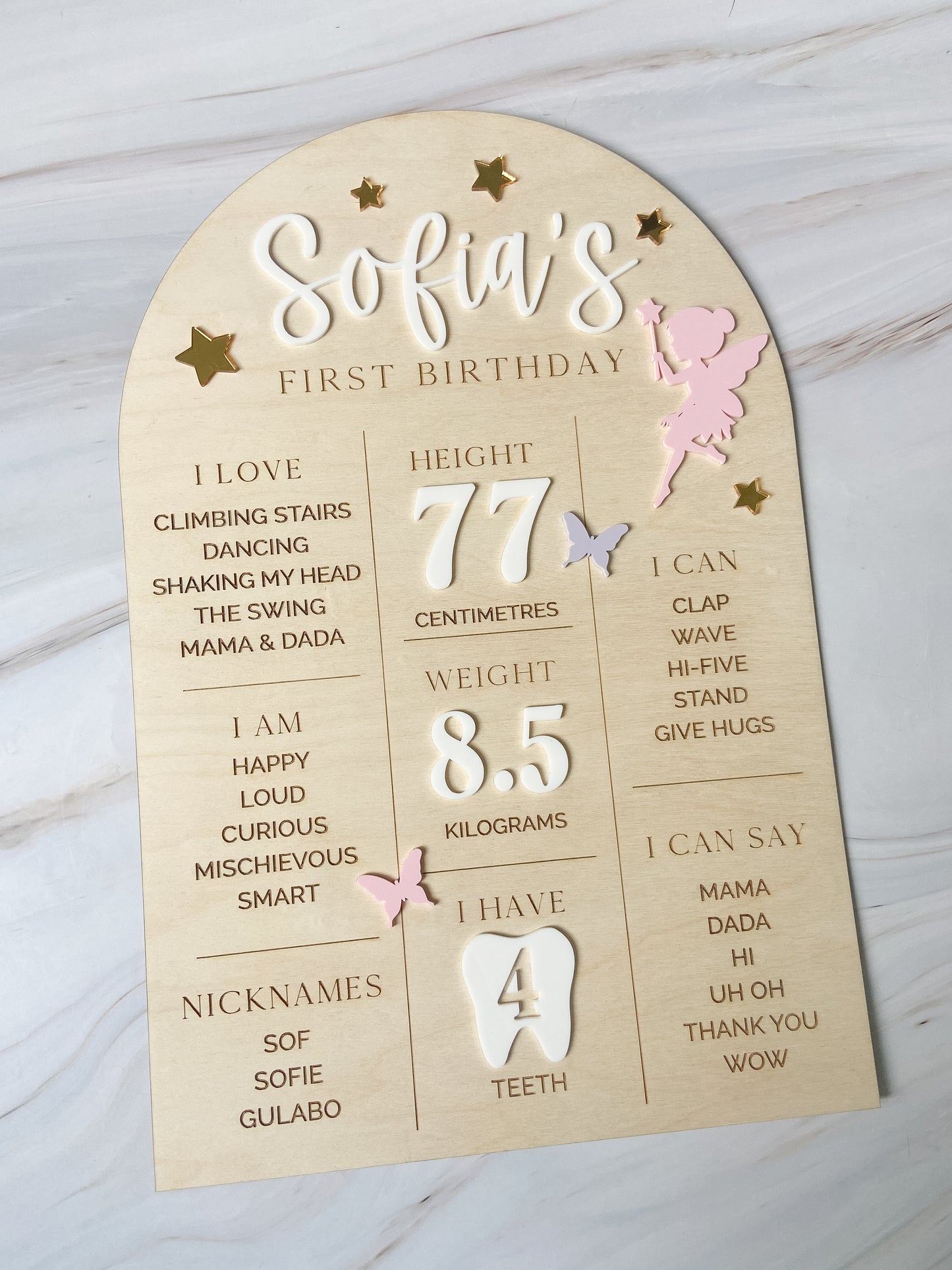 Custom First Birthday Milestone Info Board