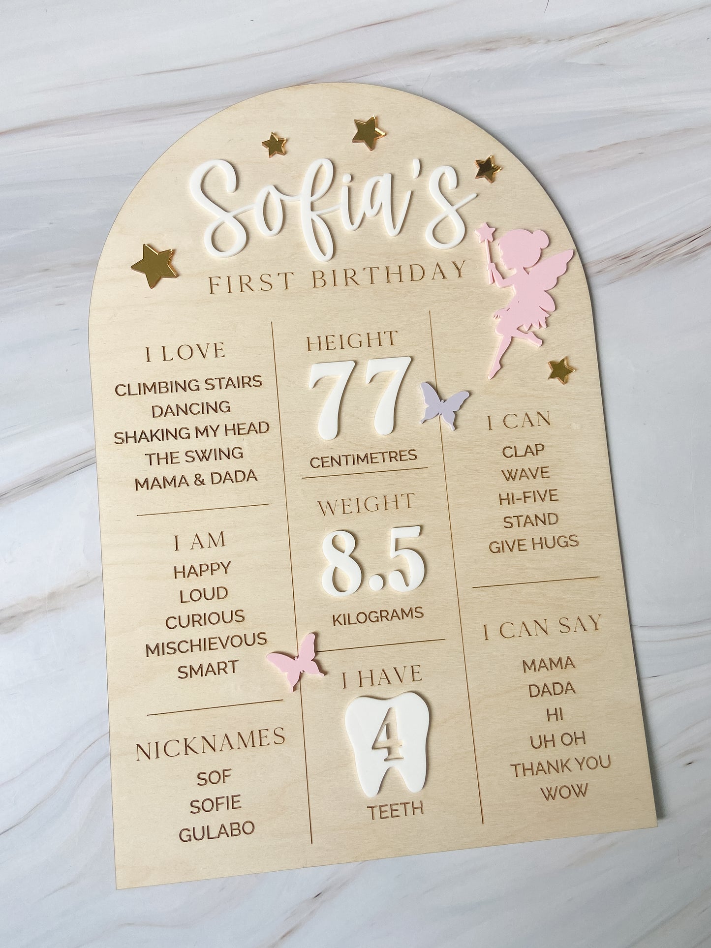First Birthday Milestone Info Board - Custom Designed - The Cozy Nest Handmade