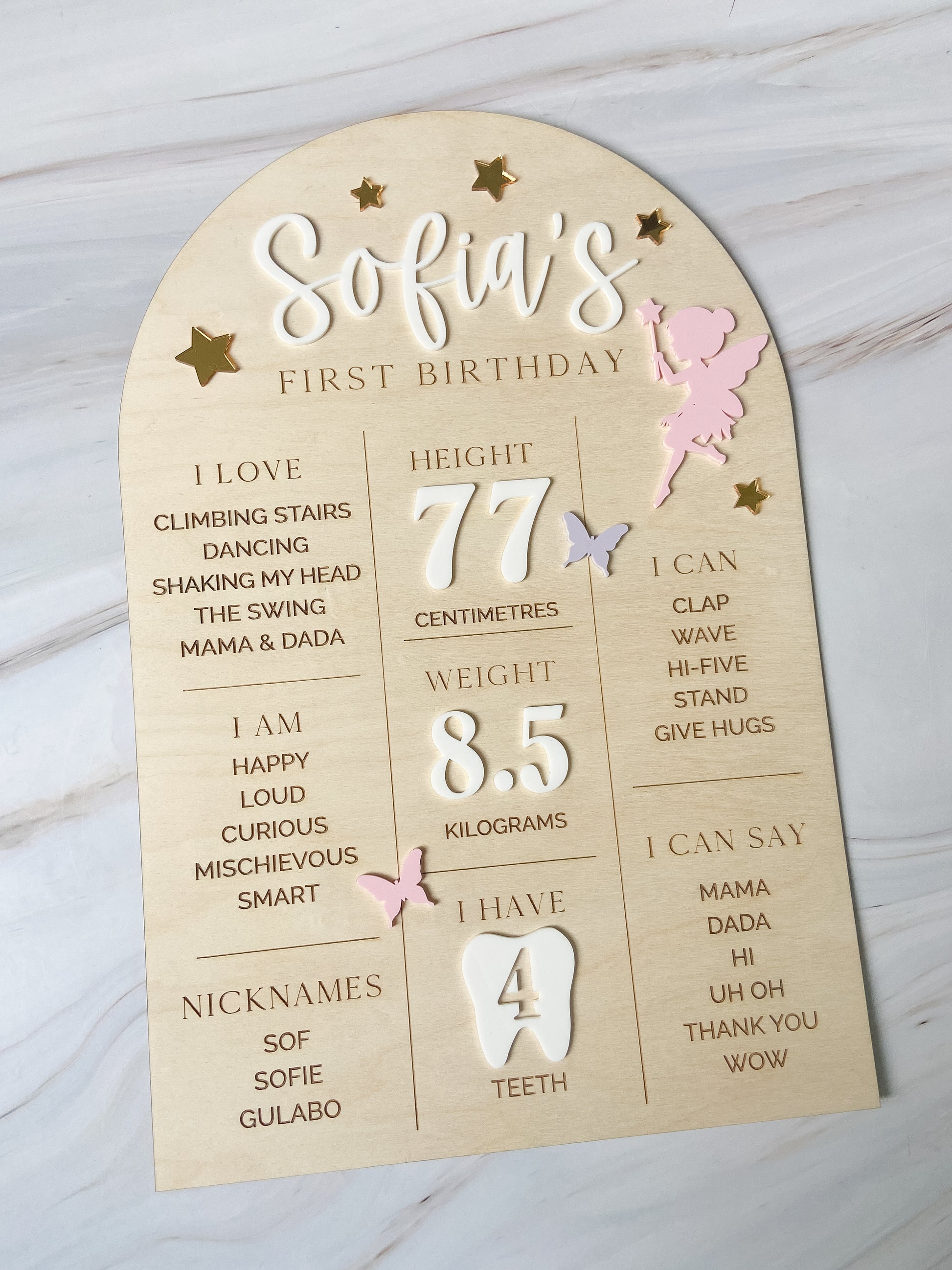 First Birthday Milestone Info Board - Custom Designed - The Cozy Nest Handmade