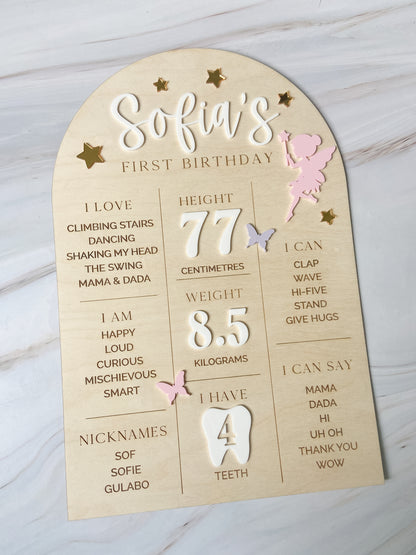 First Birthday Milestone Info Board - Custom Designed - The Cozy Nest Handmade