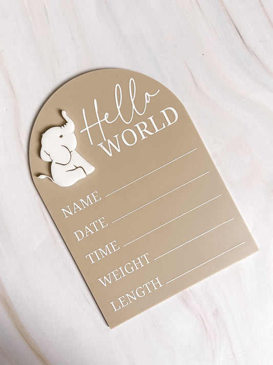 Acrylic Birth Announcment baby elephant