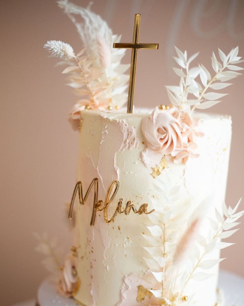 Sacrament 2 piece Cake Topper Set, Name and Cross - The Cozy Nest Handmade