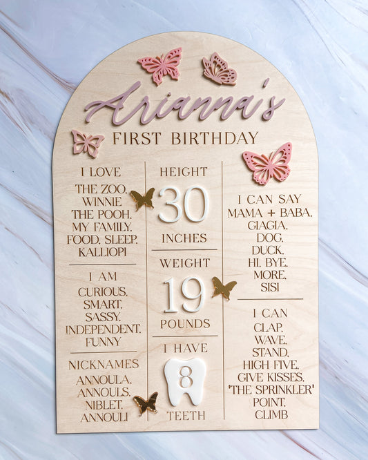 First Birthday Milestone Info Board - Custom Designed - The Cozy Nest Handmade