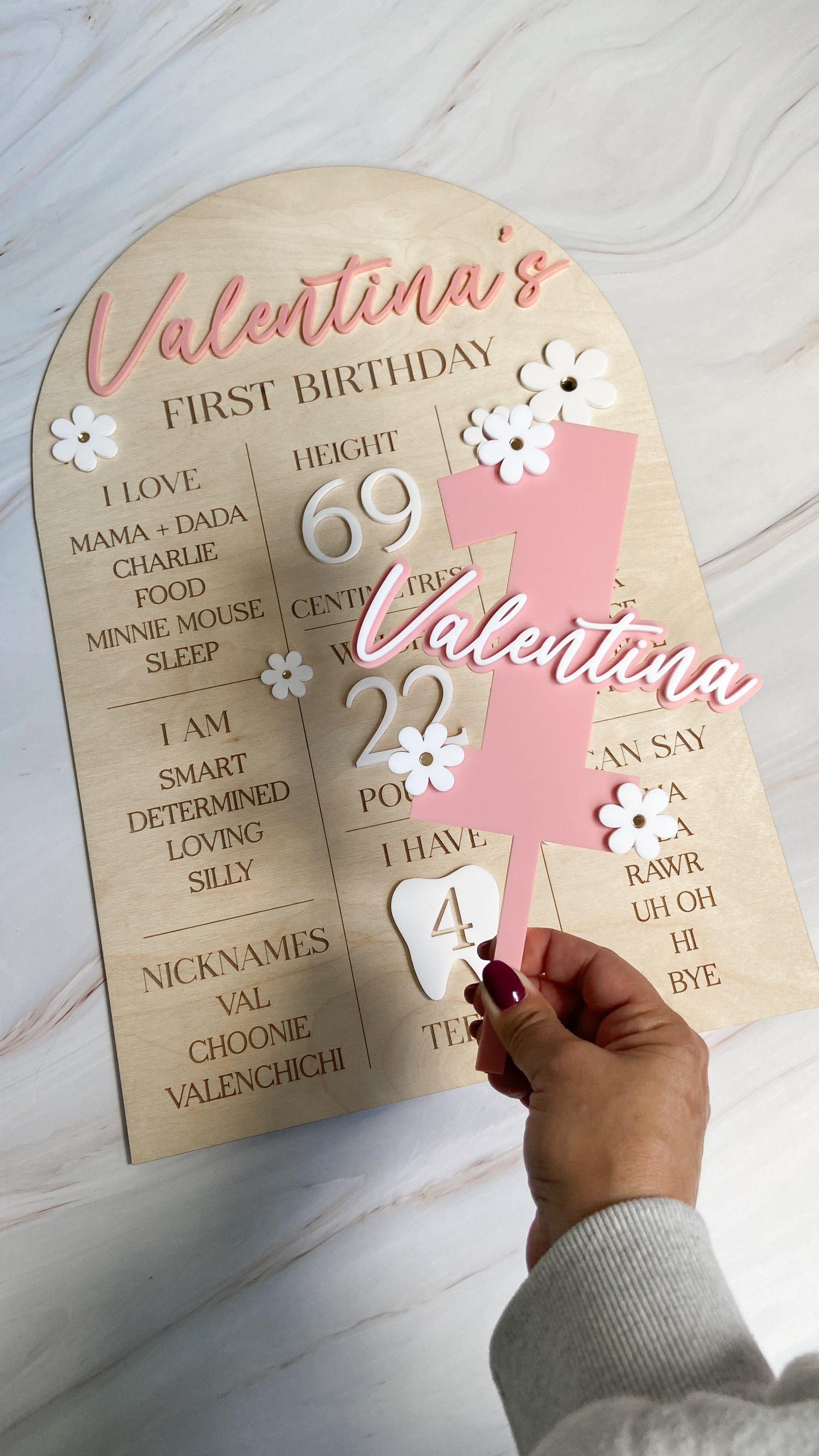 First Birthday Milestone Info Board - Custom Designed - The Cozy Nest Handmade