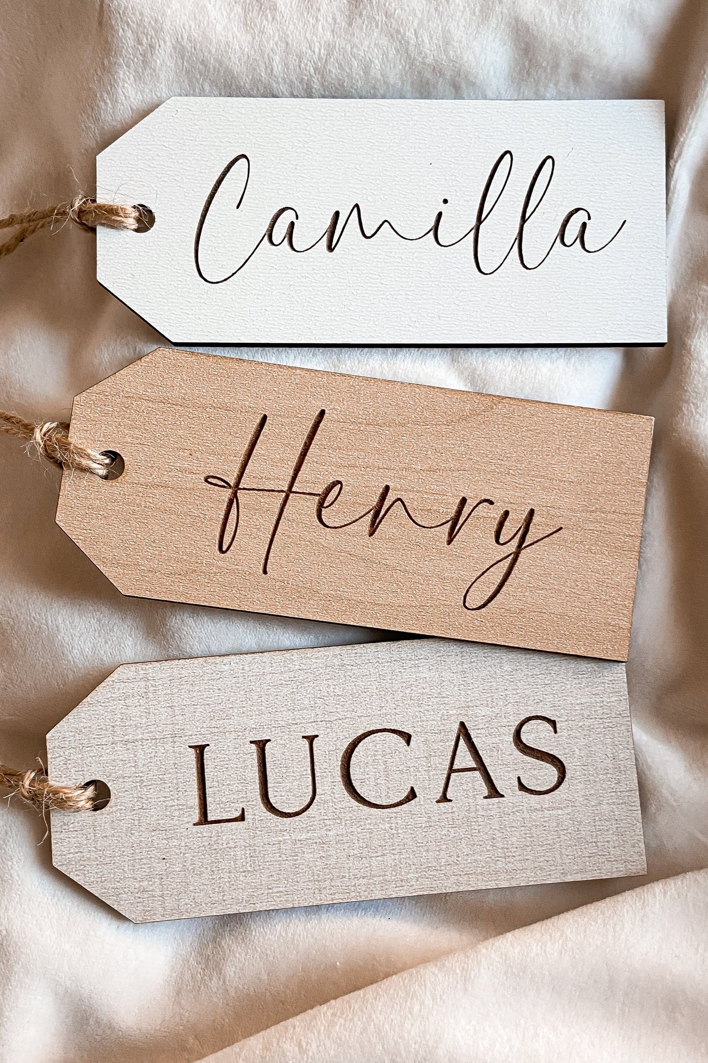 wood engraved personalized stocking tags