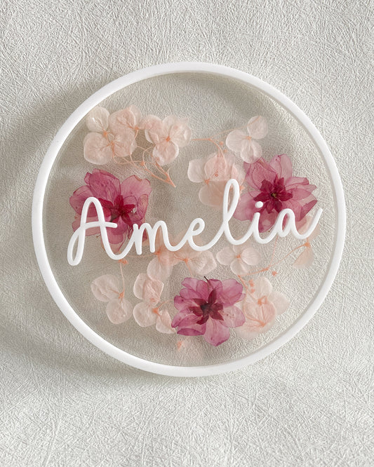 Pressed Floral Name Announcement - The Cozy Nest Handmade