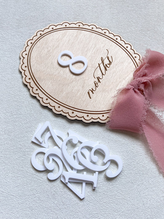Wood Baby Monthly Milestone with Ribbon - Scalloped
