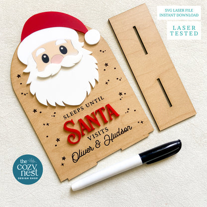 LASER CUT FILE : Adorable Santa Christmas Countdown Board: Christmas Laser Cut File (Digital Download)