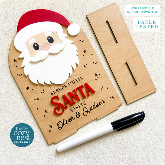 LASER CUT FILE : Adorable Santa Christmas Countdown Board: Christmas Laser Cut File (Digital Download)