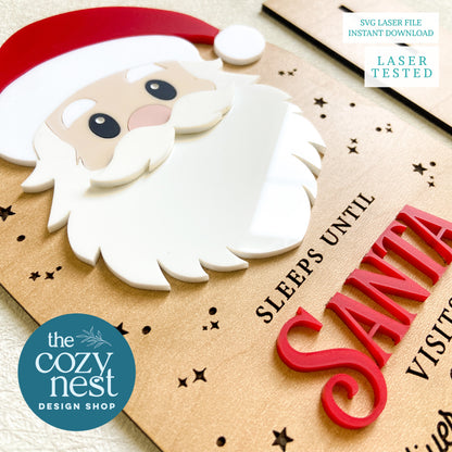 LASER CUT FILE : Adorable Santa Christmas Countdown Board: Christmas Laser Cut File (Digital Download)