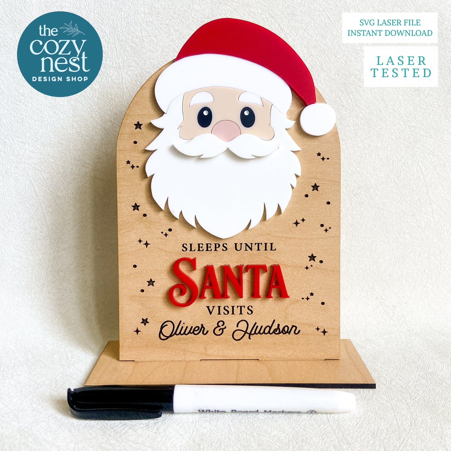 LASER CUT FILE : Adorable Santa Christmas Countdown Board: Christmas Laser Cut File (Digital Download)