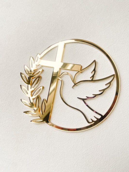 Confirmation First Communion Cake Topper - Circle Frame Cross & Dove