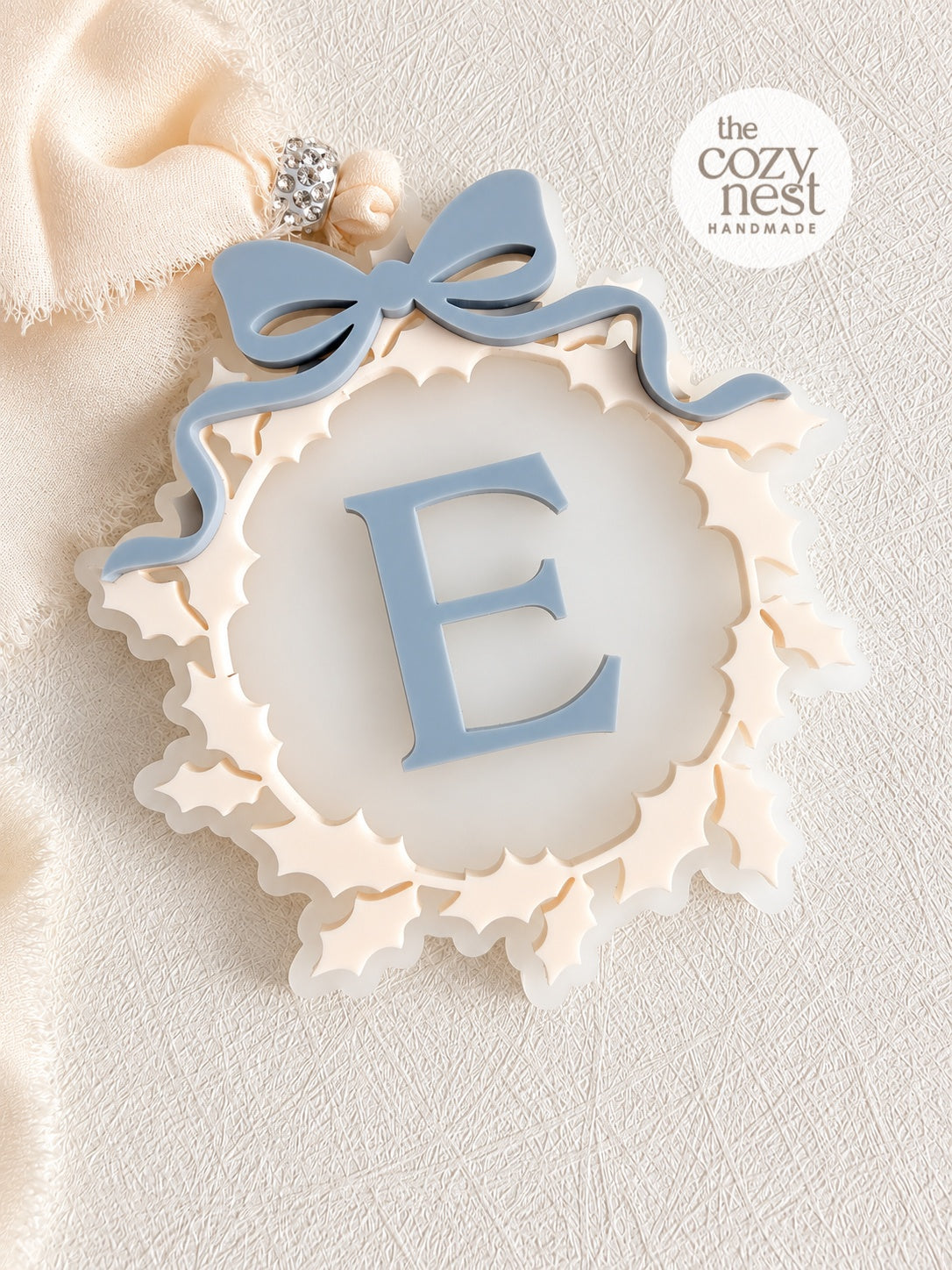 Holly Wreath Monogram Ornament