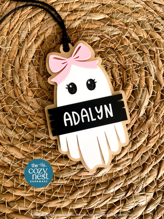 Ghost with Bow Boo Basket Gift Tag