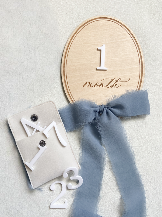 Wood Baby Monthly Milestone with Ribbon - Oval