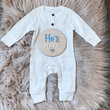 Load image into Gallery viewer, Birth Announcement Double Sided He/She&#39;s Here
